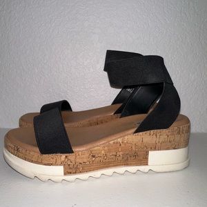 Steve Madden Elba Black Cork Wedge Sandal